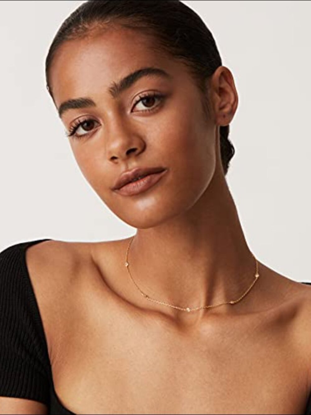 14K Gold  Station Necklace, Cubic Zirconia Chain, Layering Necklace - Picture 2 of 4